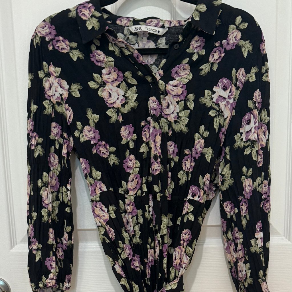 Zara Floral Accordion Style Maxi Dress With Belt
